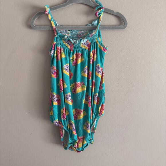 Posh Peanut Bamboo Floral Taco Bodysuit Teal Blue 12-18 Months Baby Girl - Picture 1 of 5